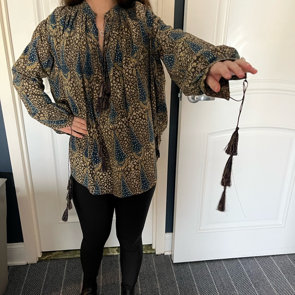 Patterned Women's Top with Tassels